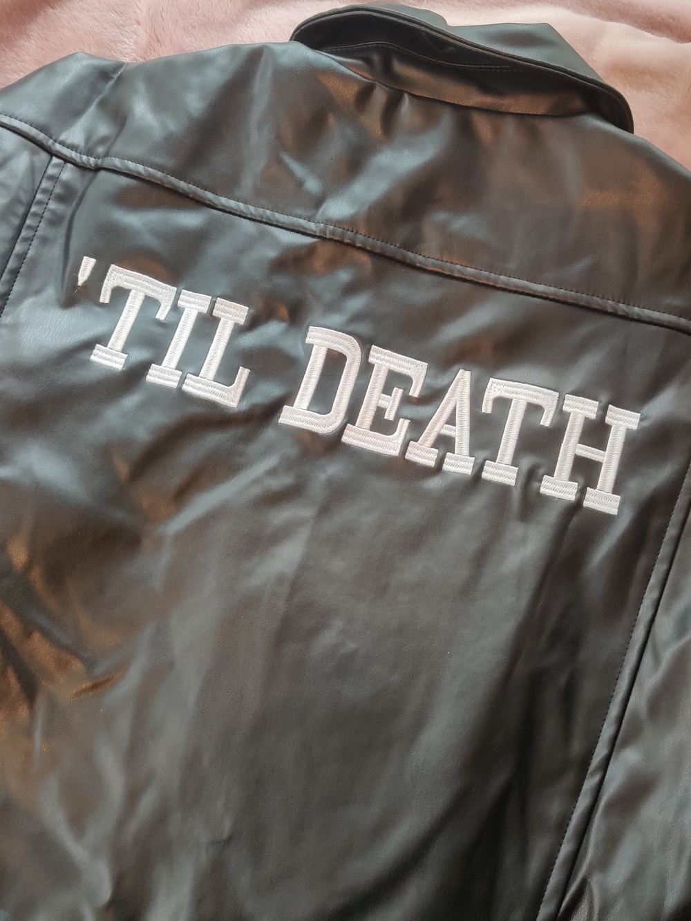 12th Tribe Black Bomber Jacket with White 'TIL DEATH' Embroidery medium M